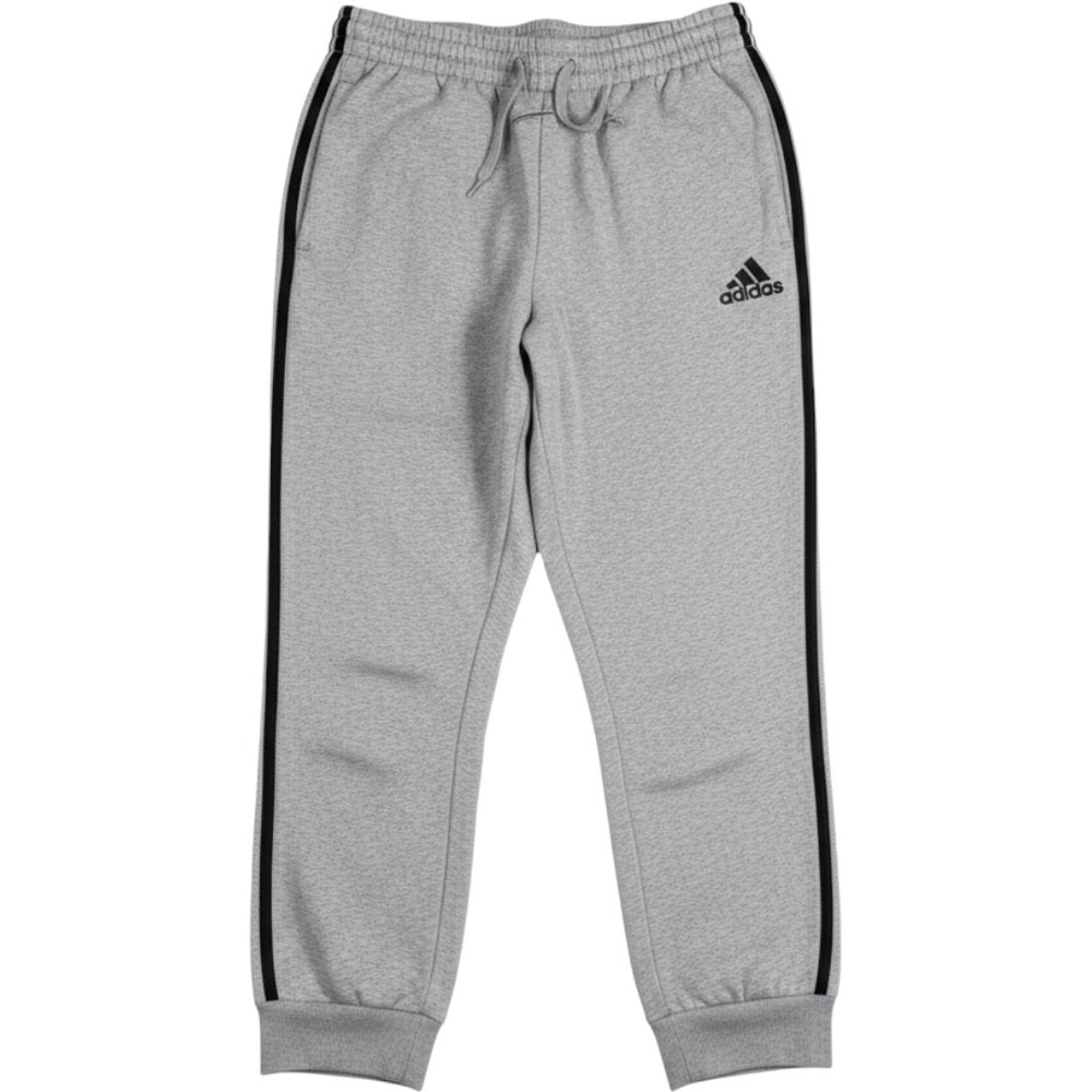 Adidas Joggers Mens Large Gray Fleece 3-Stripe Logo Sweatpants Tapered Pants